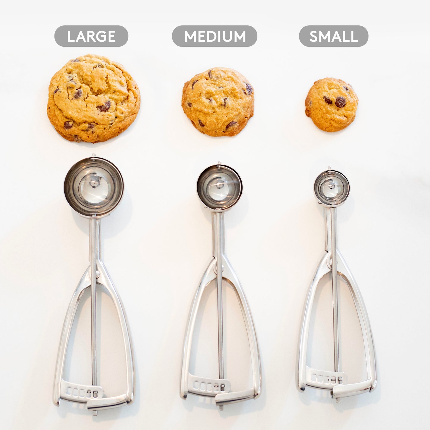 Disher style stainless steel cookie scoops 