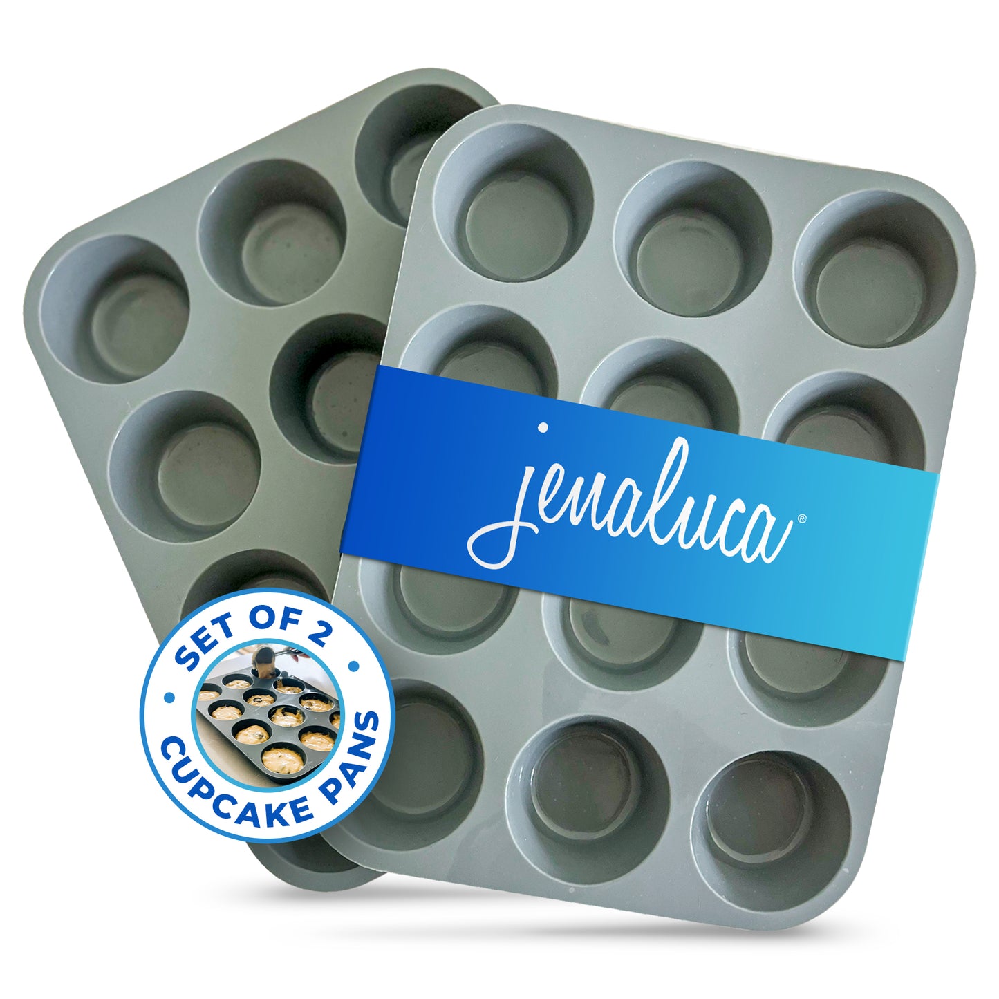 Jenluca Silicone Cupcake & Muffin Pan - Set of TWO 12-cup pans