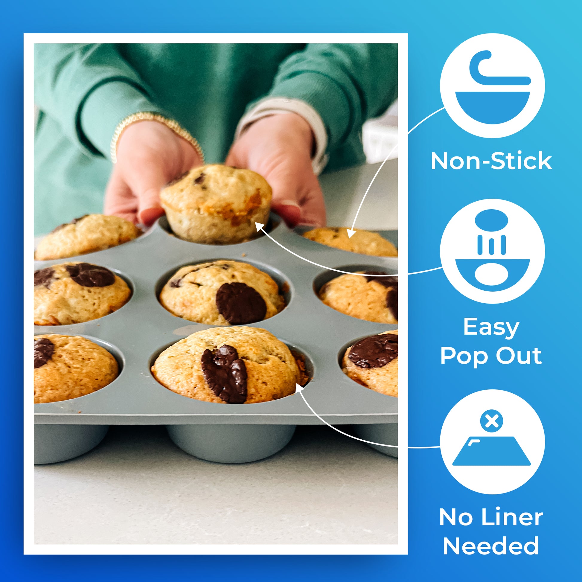 Non stick cupcake pan with easy pop out